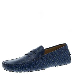 Tod's Blue Printed Leather Loafers Size 7.5